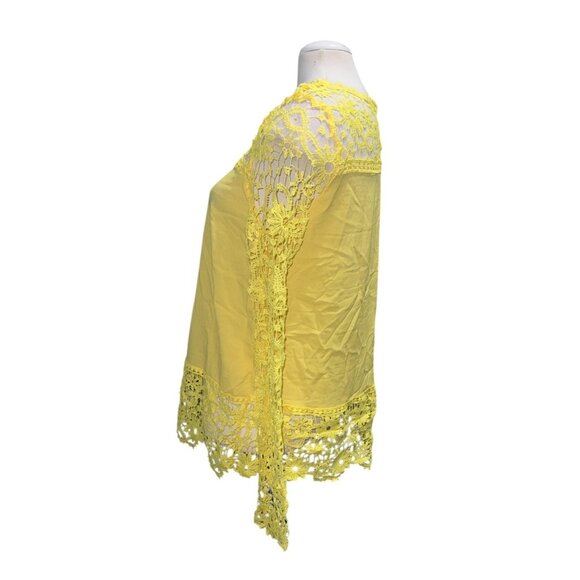 Yellow Crochet Lace Long Sleeve Blouse Top Size Large Lightweight Boho Chic Flor - Picture 5 of 8